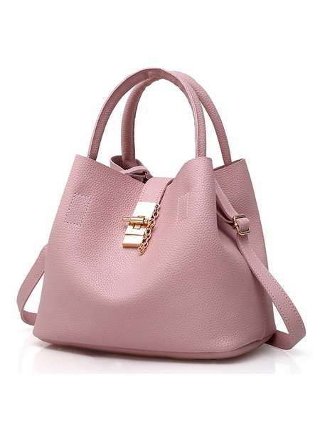 

Solid Color Faux Leather Metal Lock Commuter Ladies Handbag, Pink, Crossbody Bags