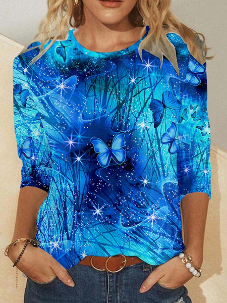 

Women's Butterfly Casual Shirt, As picture, Long sleeves