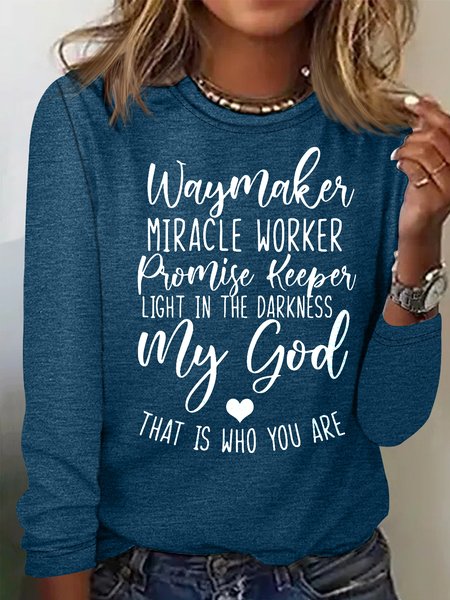 

Women's Christian Letters Crew Neck Casual Shirt, Blue, Long sleeves