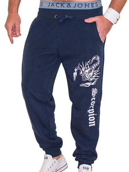 

Loose Text Letters Casual Pants, Navyblue, Pants