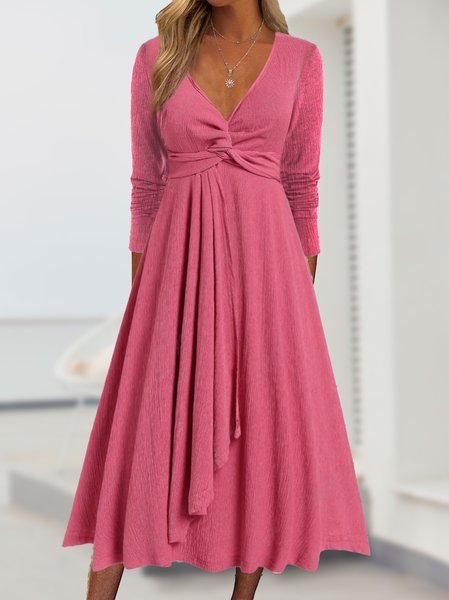 

Regular Fit Casual V Neck Dress, Red, Dresses
