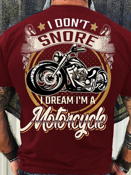 

Women's Cotton Funny Biker I Don't Snore I Dream I'm A Motorcycle Crew Neck Casual T-Shirt, Red, T-shirts
