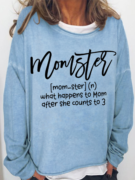 

Women's Funny Momster Halloween Party Text Letters Simple Crew Neck Loose Sweatshirt, Light blue, Hoodies&Sweatshirts