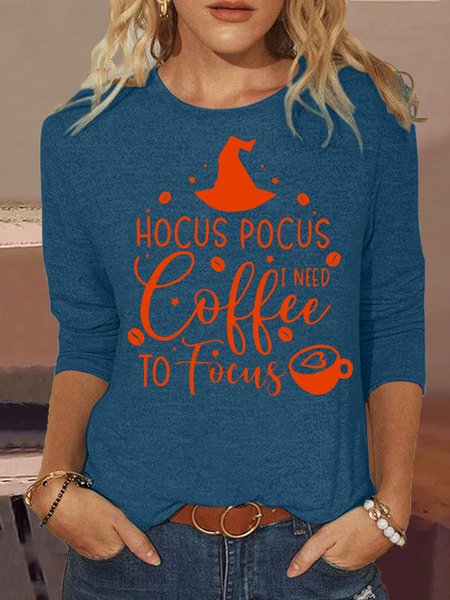 

Women's Halloween Coffee Crew Neck Casual Shirt, Blue, Long sleeves