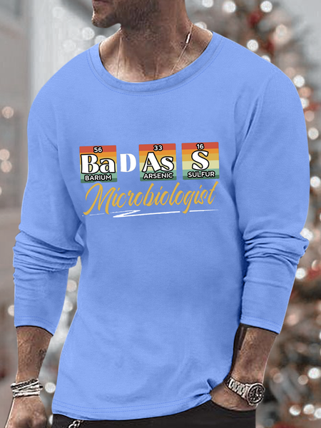 

Men's badass microbiologist Crew Neck Cotton Casual Color Block Top, Light blue, Long Sleeves