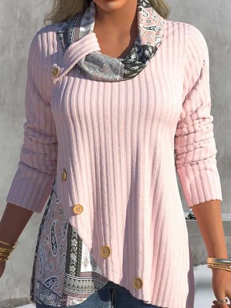 

Color Block Casual Stand Collar Loose Shirt, Pink, Shirts & Blouses