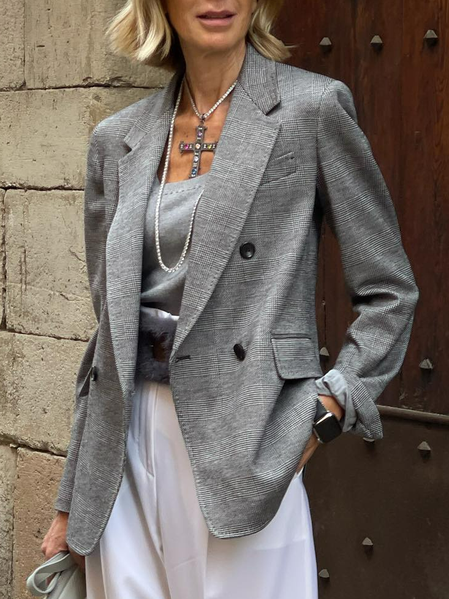 

Regular Fit Plaid Shawl Collar Casual Blazer, Gray, Blazers