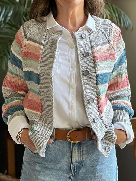 

Color Block Casual Others Cardigan, Pink, Sweaters