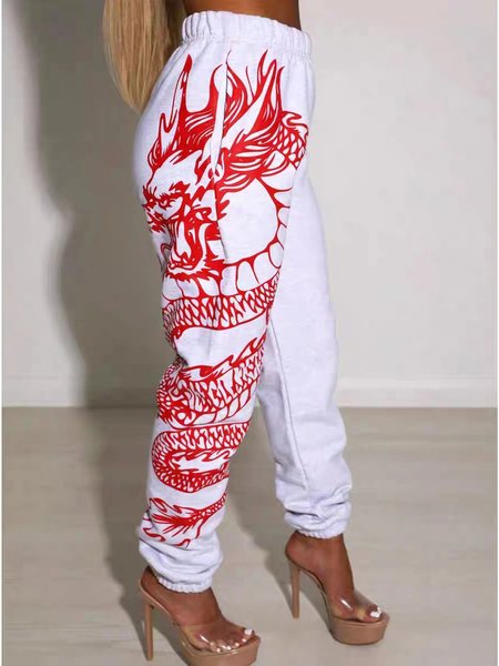 

Casual Loose Text Letters Pants, Red, Pants