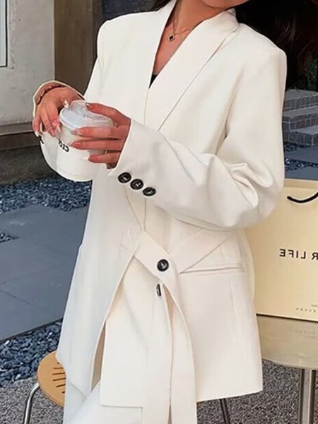 

Buckle Long Sleeve Casual Lace-Up Blazer, Off white, Blazers
