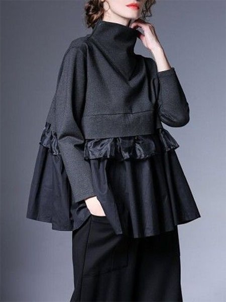 

Urban Plain Turtleneck Loose Shirt, Black, Blouses and Shirts