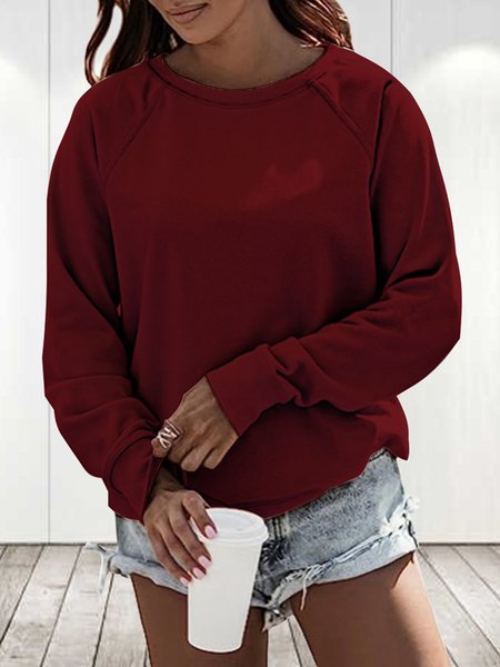 

Crew Neck Casual Plain Sweatshirt, Wine red, Sweatshirts & Hoodies