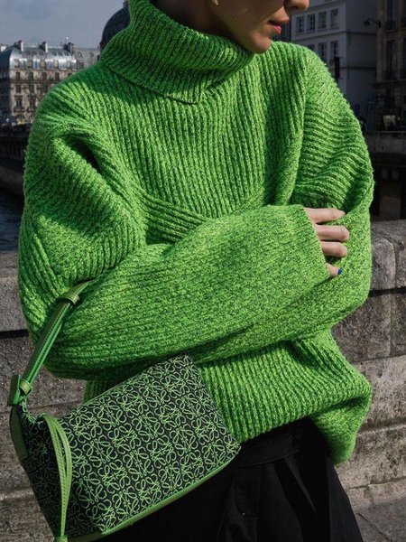 

Casual Yarn/Wool Yarn Turtleneck Regular Fit Sweater, Green, Pullovers