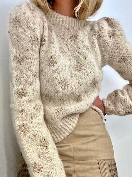 

Regular Fit Floral Wool/Knitting Casual Sweater, Khaki, Sweaters