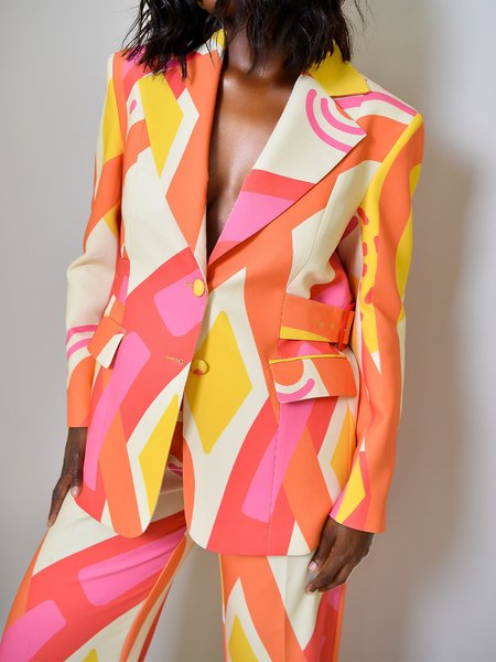 

Lapel Collar Regular Fit Geometric Urban Blazer, As picture, Blazers
