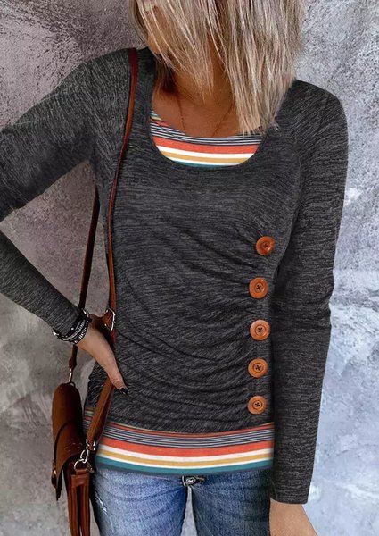 

Casual Color Block Crew Neck Regular Fit T-Shirt, Deep gray, T-Shirts