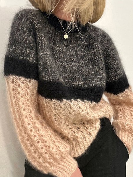 

Color Block Crew Neck Casual Regular Fit Sweater, Deep gray, Sweaters