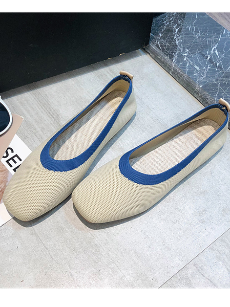 

Casual Color Block Slip On Flat Heel Shallow Shoes, Apricot, Flats/Loafers
