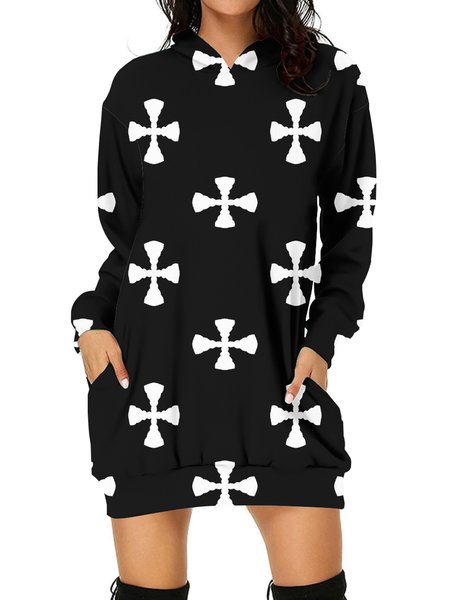 

Casual Loose Hooded Geometric Sweashirt Dress, Color10, Dresses