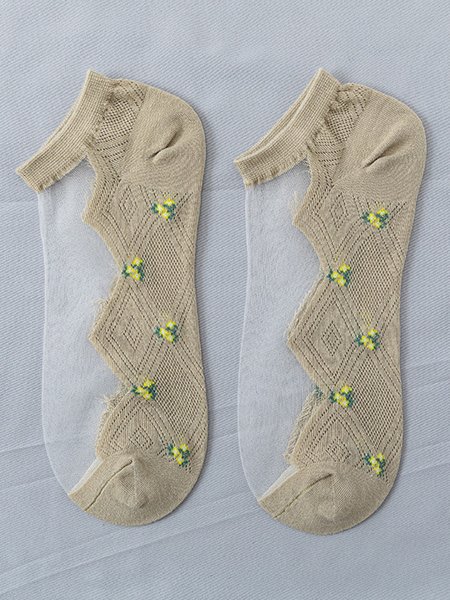 

1pair Casual Floral Breathable Lightweight Ankle Socks, Deep green, Socks