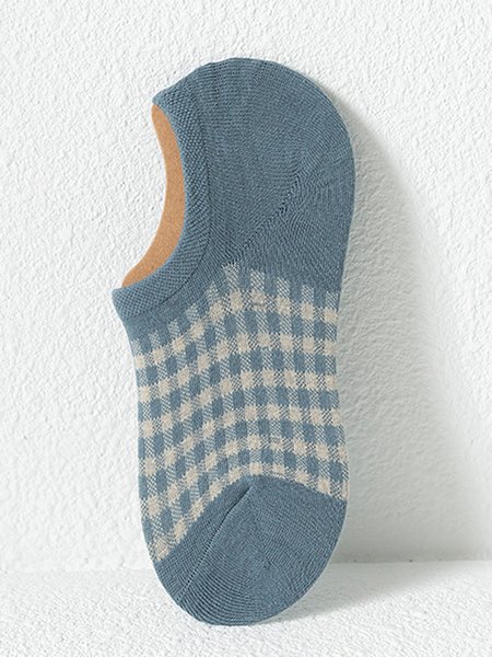 

1pair Casual Breathable Plaid Ankle Socks, Blue, Socks