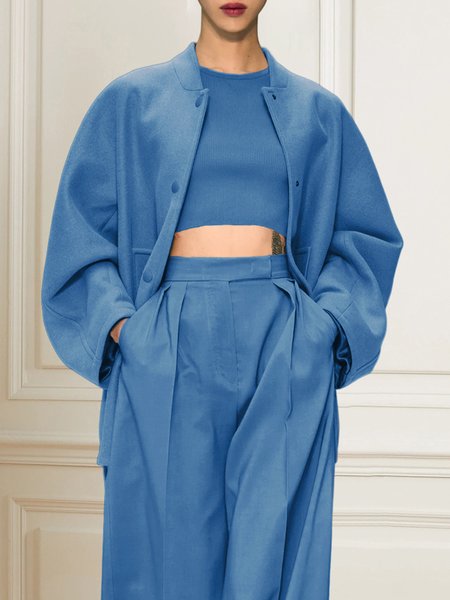 

Urban Plain Long Sleeve Loose Jacket, Blue, Jackets