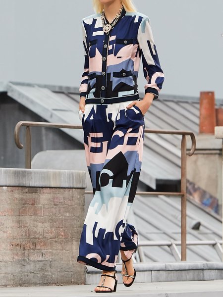 

V Neck Urban Regular Fit Random Print Jumpsuit, Multicolor, Jumpsuits