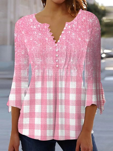 

Plaid Loose V Neck Casual Shirt, Pink, Shirts & Blouses