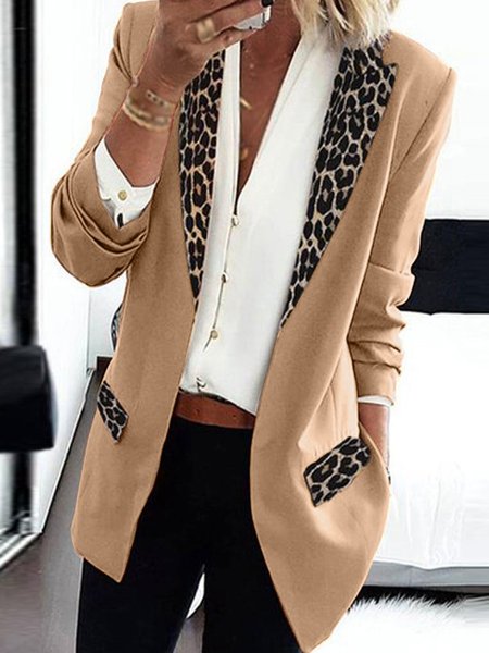 

Casual Leopard Long Sleeve Blazer, Khaki, Blazers