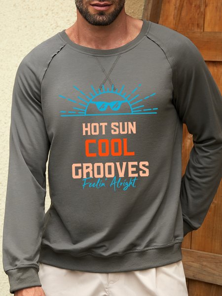 

Men’s Hot Sun Cool Crooves Casual Text Letters Sweatshirt, Gray, Hoodies&Sweatshirts