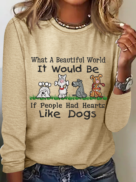 

Women's Love Dogs Cotton-Blend Casual Long Sleeve Shirt, Khaki, T-Shirts