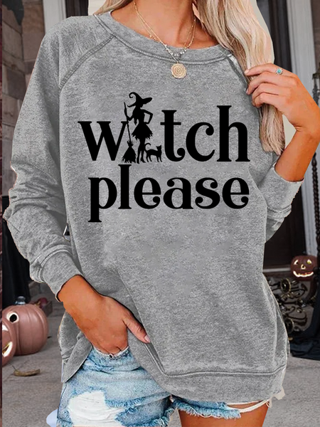 

Women's Witch Please Witch Party Halloween Casual Sweatshirt, Gray, Hoodies&Sweatshirts