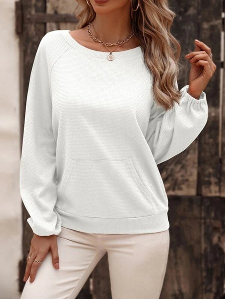 

Loose Casual Plain Crew Neck Sweatshirt, White, Sweatshirts & Hoodies