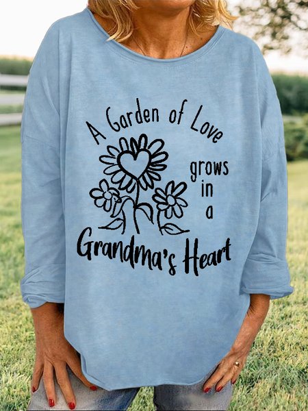 

Women's A Garden of Love Grows in a Grandma's Heart Letters Crew Neck Casual Sweatshirt, Light blue, Hoodies&Sweatshirts