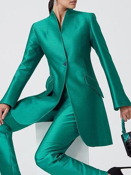 

Long Sleeve Plain Elegant Mid-long Blazer, Green, Blazers