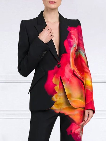 

Regular Fit Abstract Urban Lapel Collar Blazer, Black, Blazers
