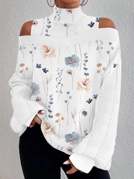 

Casual Floral Loose Knitted Sweatshirt, White, Sweatshirts & Hoodies