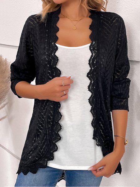 

Casual Loose Lace Plain Kimono, Black, Cardigans
