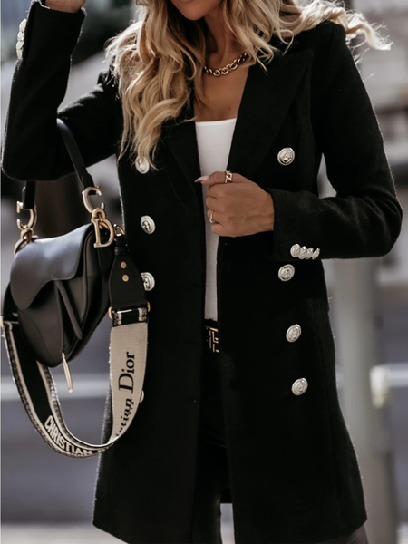 

Casual Plain Long Sleeve Buckle Coat, Black, Coats