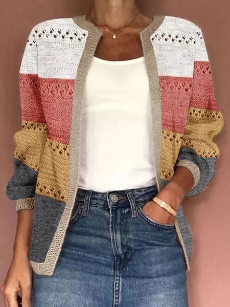 

Loose Casual Color Block Cardigan, Pink, Cardigans
