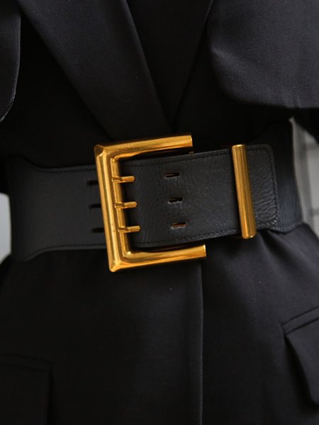 

Black Leather Large Metal Buckle Women's Belt, Belts