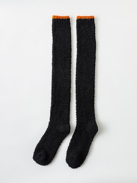 

1pair Women Comfy Warmth Coral Fleece Over the Knee Socks, Black, Socks