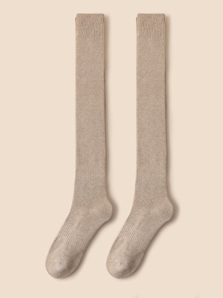 

1pair Women Minimalist Warmth Over the Knee Socks, Khaki, Socks