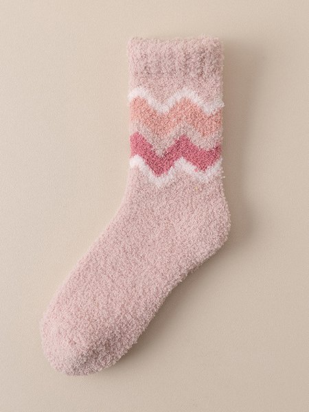 

1pair Women Color Block Chevron Warmth Fuzzy Socks, Pink, Socks
