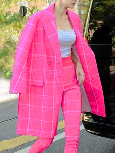 

Lapel Collar Urban Regular Fit Plaid Blazer, Pink, Blazers