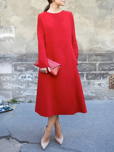

Crew Neck Simple Loose Elegant Plain Dress, Red, Maxi Dresses