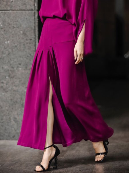 

Plain High Waist Regular Fit Urban Skirt, Rose red, Skirts