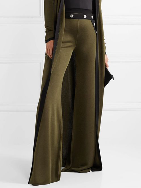 

Micro-Elasticity Urban Color Block Regular Fit Bell-Bottomtrousers Fashion Pants, Green, Pants