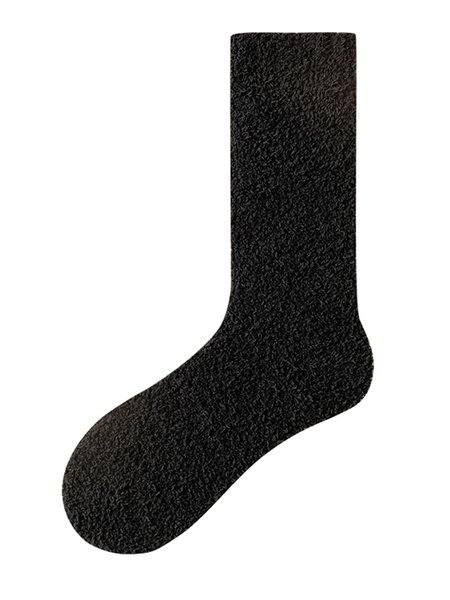 

1pair Women Warmth Furry Lined Mid-calf Socks, Black, Socks