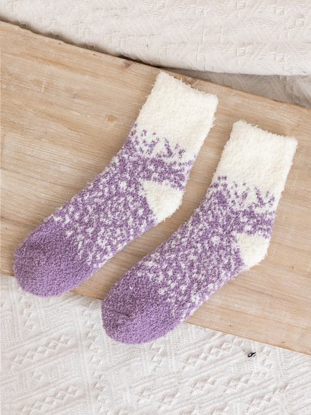

1pair Women Ombre Warmth Coral Velvet Mid-calf Socks, Purple, Socks